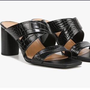 Vionic Merlot Black Croc Leather Slide Sandals Women’s Comfort Criss-Cross